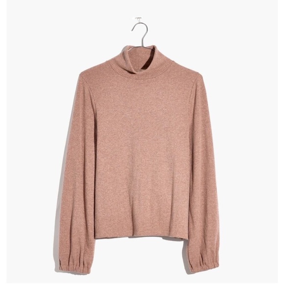Madewell Sweaters - Madewell Heathered Ribbed Turtleneck Balloon Sleeve Sweater Tee Size Small Pink